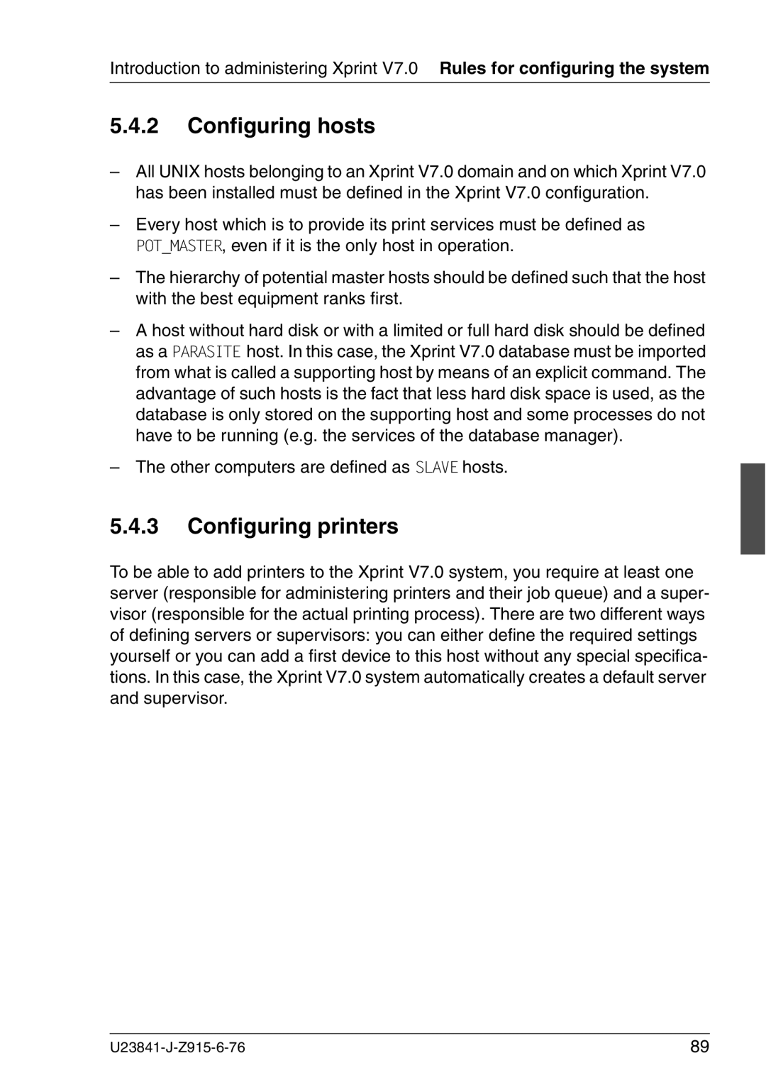 Mackie V7.0 manual Configuring hosts, Configuring printers, Other computers are defined as Slave hosts 