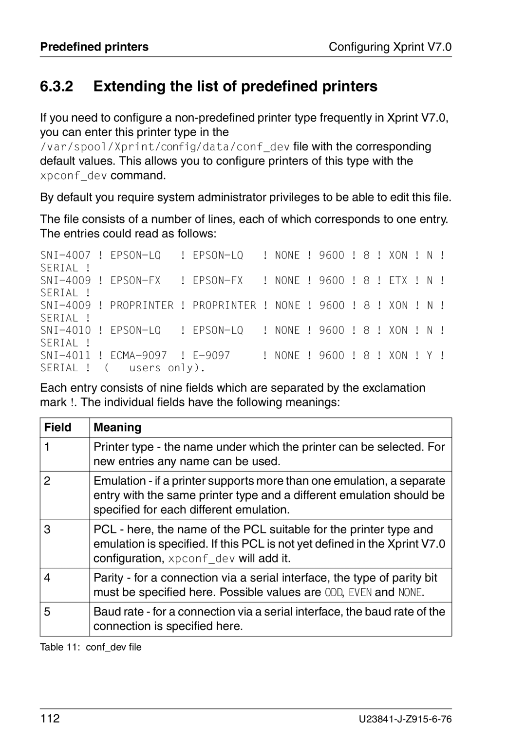 Mackie V7.0 manual Extending the list of predefined printers, Field Meaning 