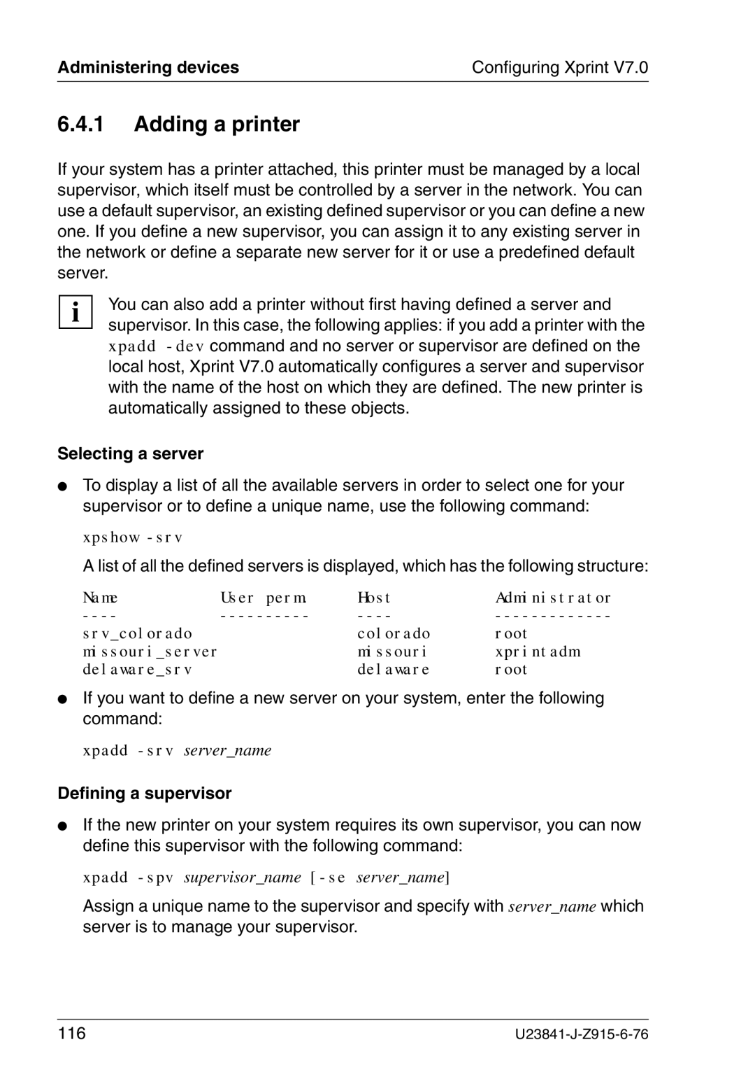 Mackie V7.0 manual Adding a printer, Selecting a server, Defining a supervisor 