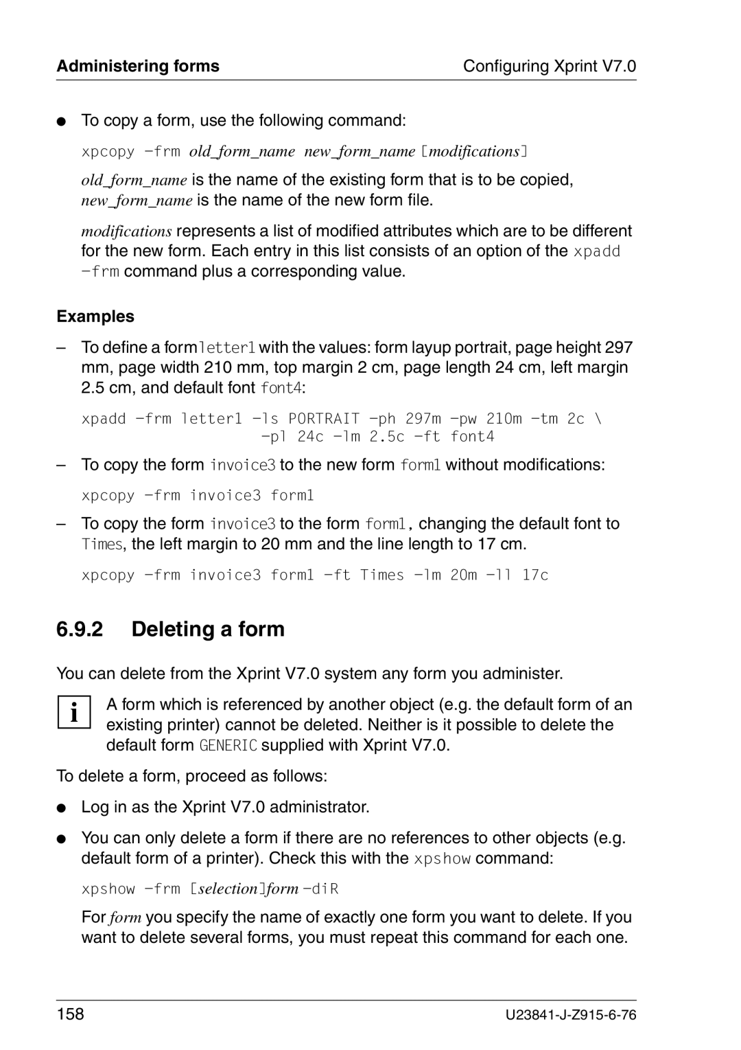 Mackie V7.0 manual Deleting a form, To copy a form, use the following command, Cm, and default font font4 