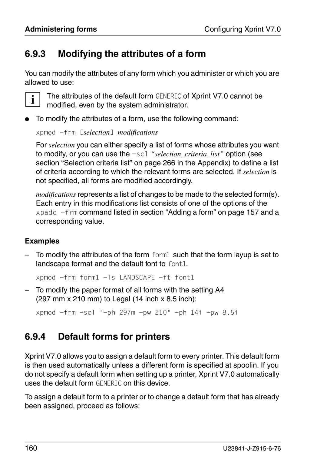 Mackie V7.0 manual Modifying the attributes of a form, Default forms for printers 