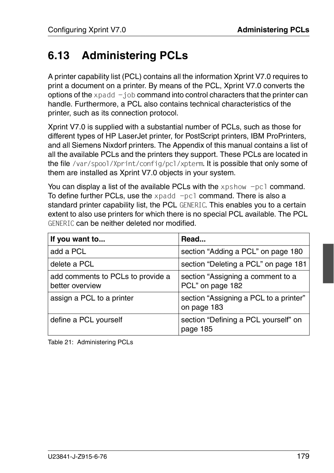 Mackie V7.0 manual Administering PCLs, Add a PCL Section Adding a PCL on Delete a PCL, 179 