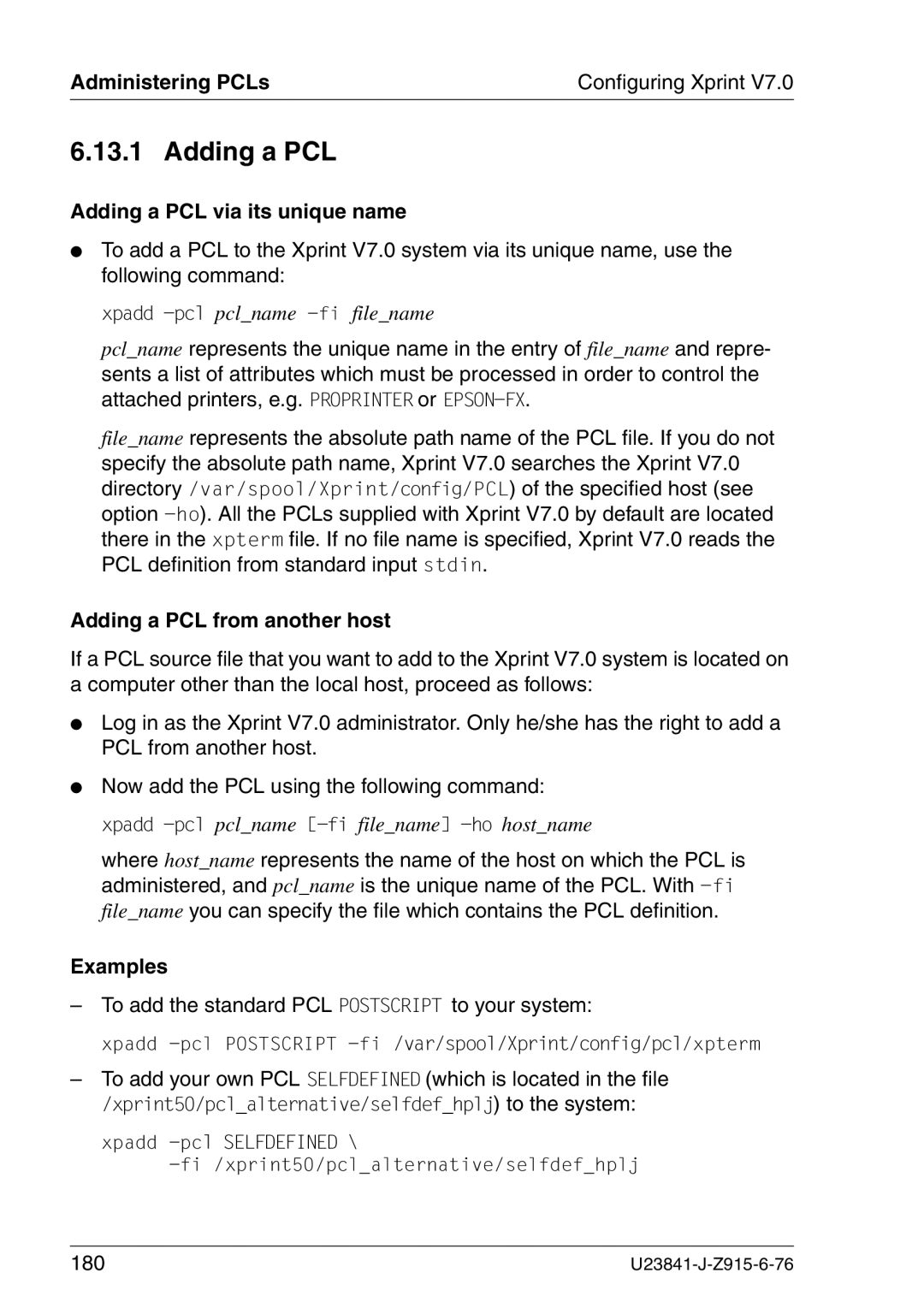 Mackie V7.0 Administering PCLs Configuring Xprint, Adding a PCL via its unique name, Adding a PCL from another host 