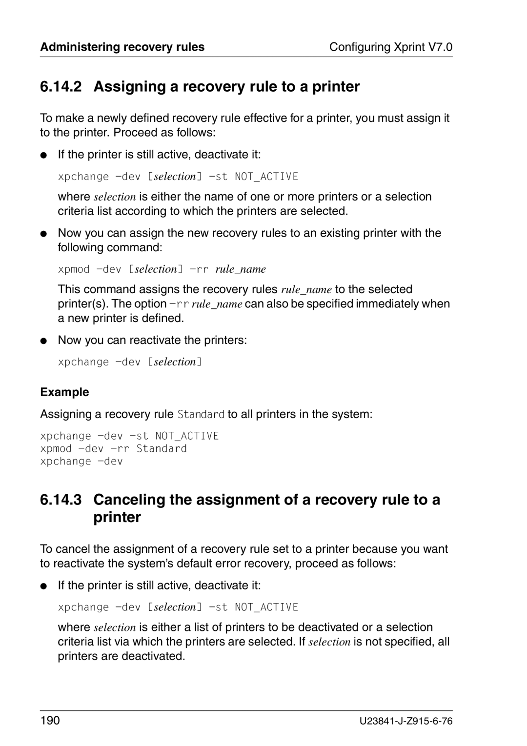 Mackie V7.0 manual Assigning a recovery rule to a printer, Canceling the assignment of a recovery rule to a printer 