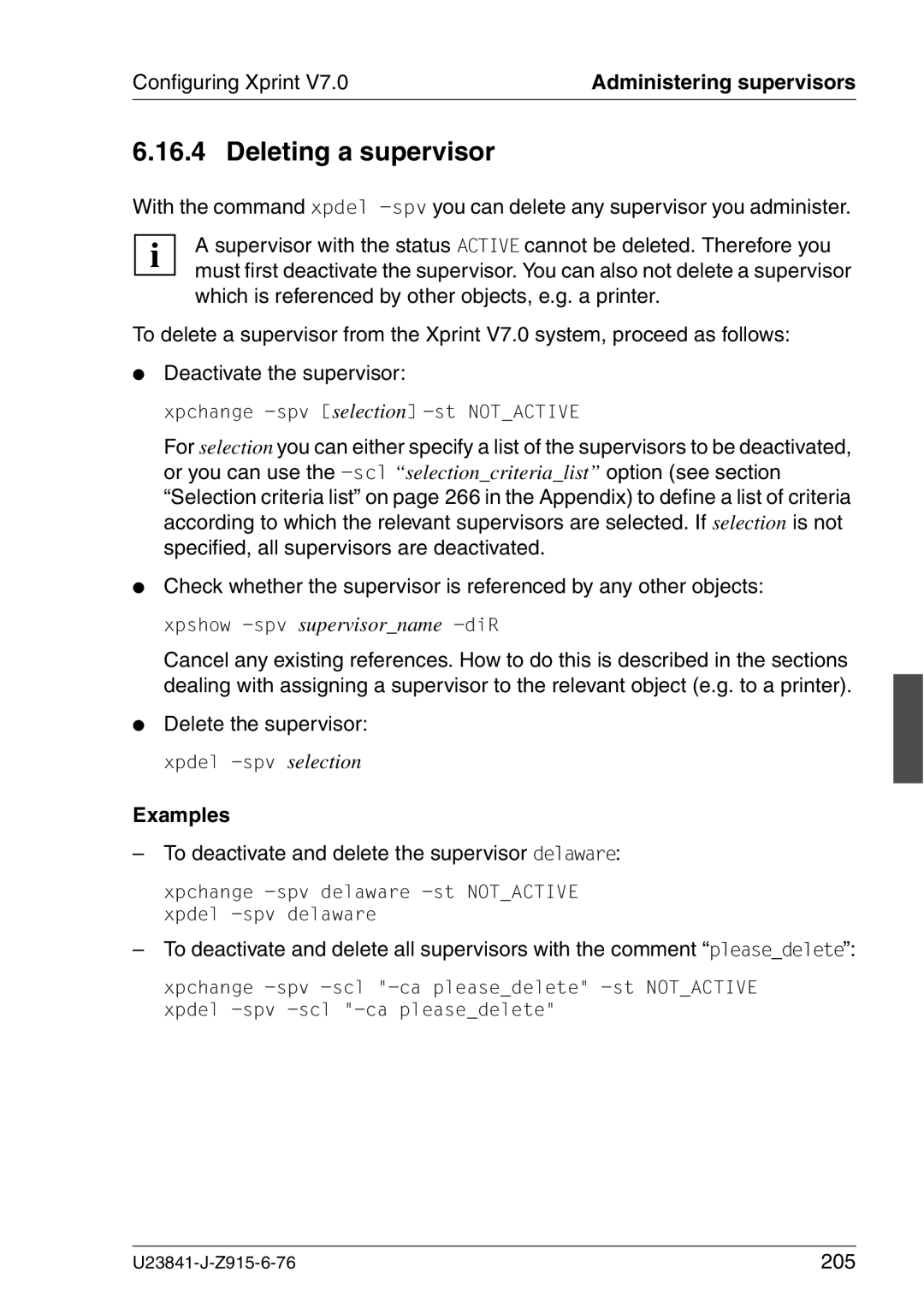 Mackie V7.0 manual Deleting a supervisor, To deactivate and delete the supervisor delaware, 205 