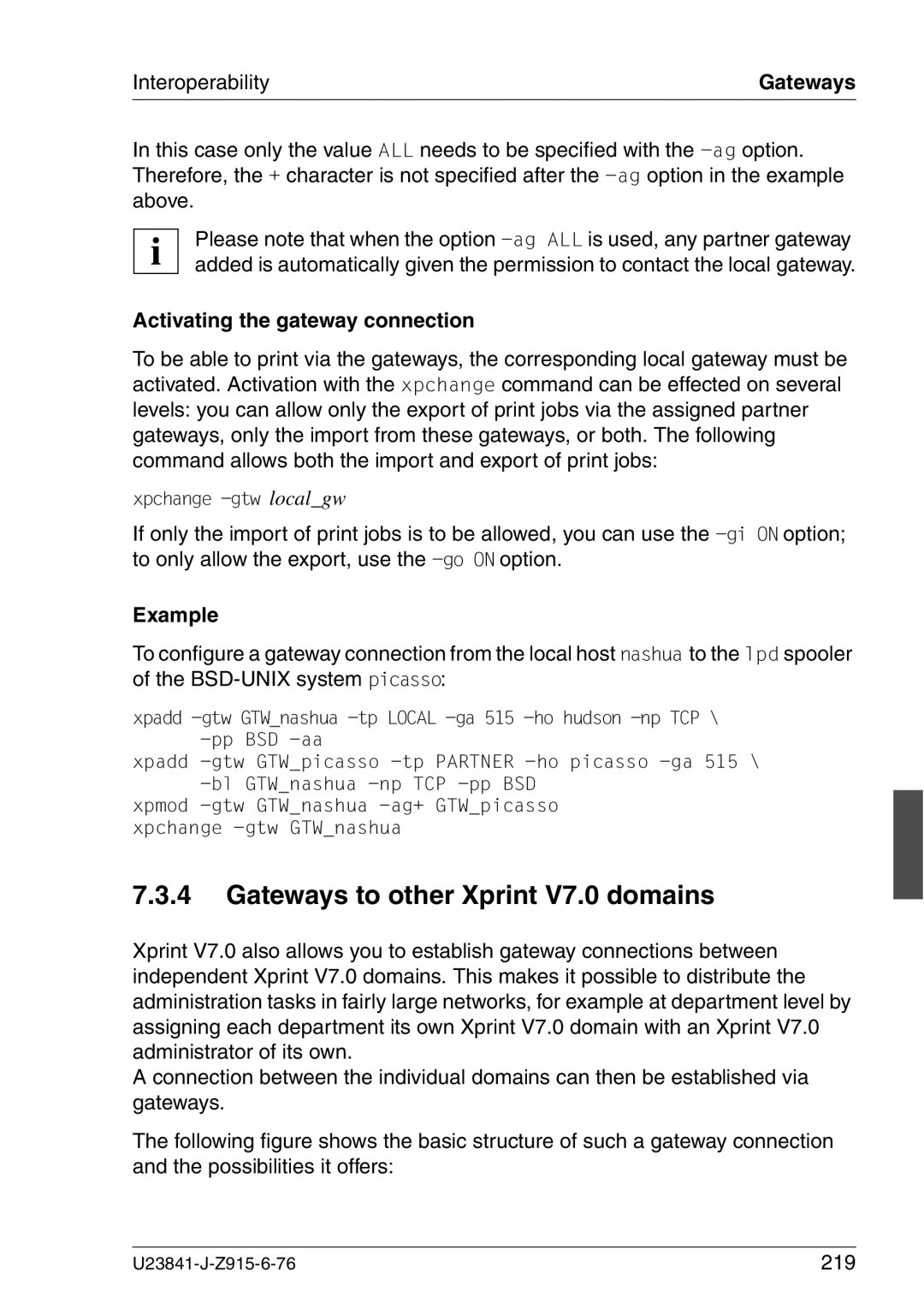 Mackie manual Gateways to other Xprint V7.0 domains, Activating the gateway connection, 219 