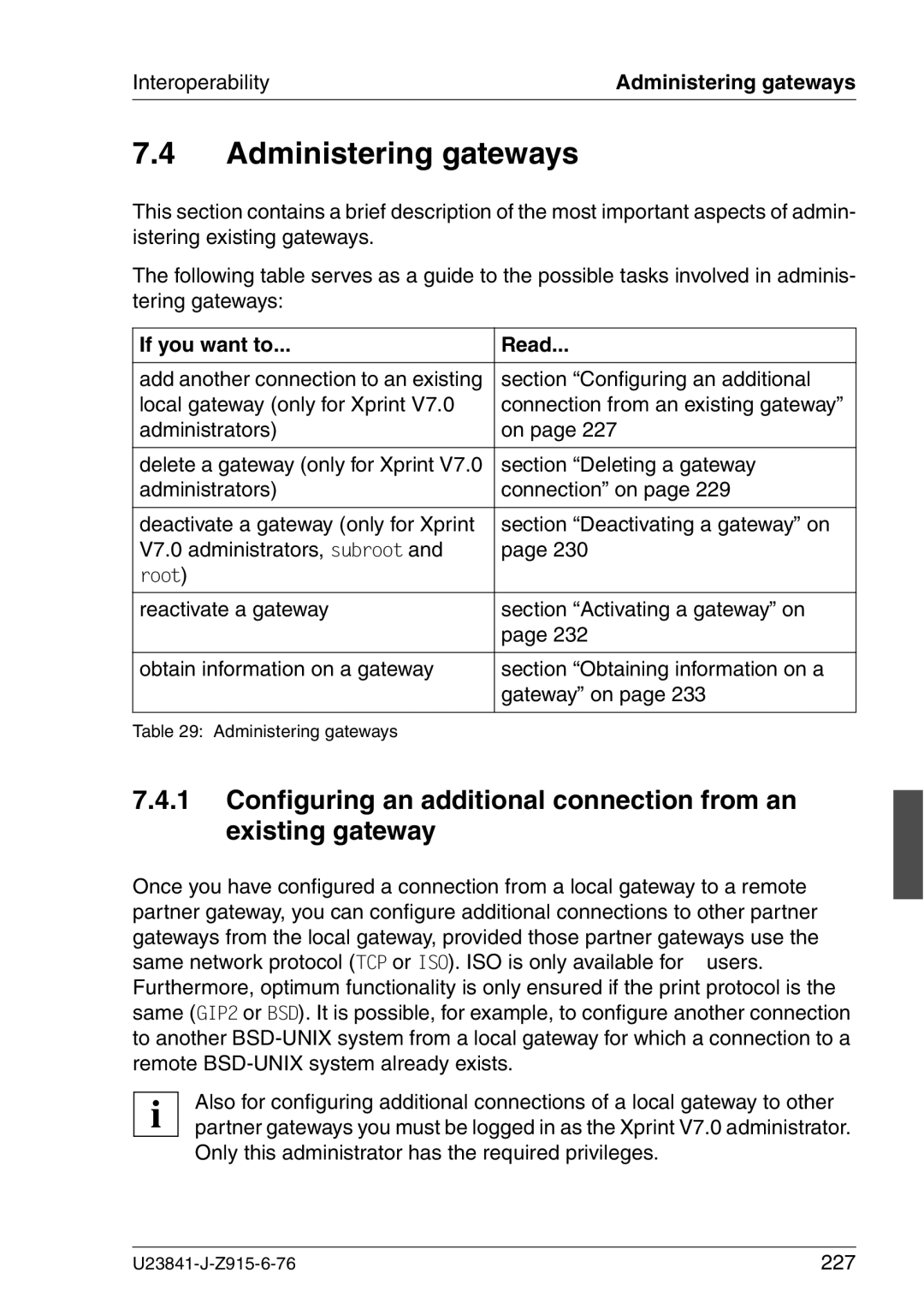 Mackie V7.0 manual Administering gateways, Section Configuring an additional, 227 