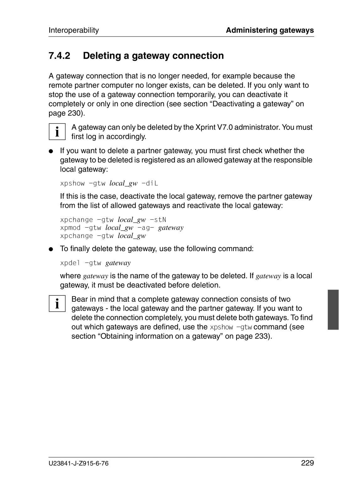 Mackie V7.0 manual Deleting a gateway connection, 229 