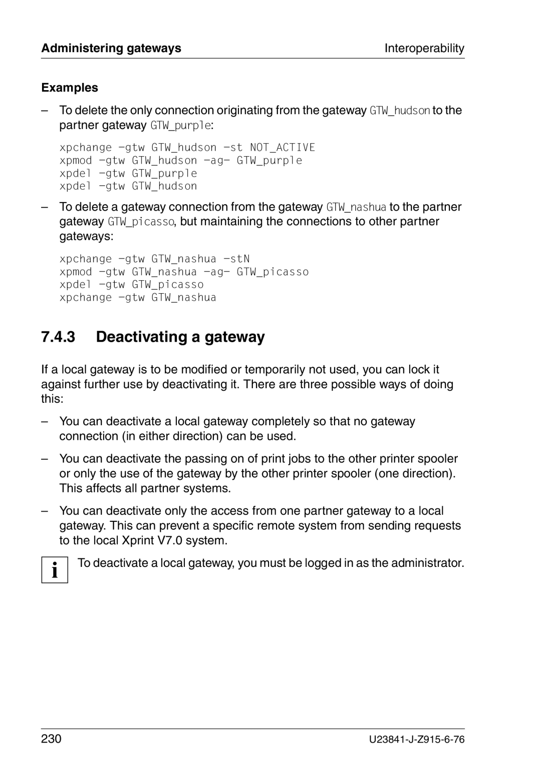 Mackie V7.0 manual Deactivating a gateway, Examples 