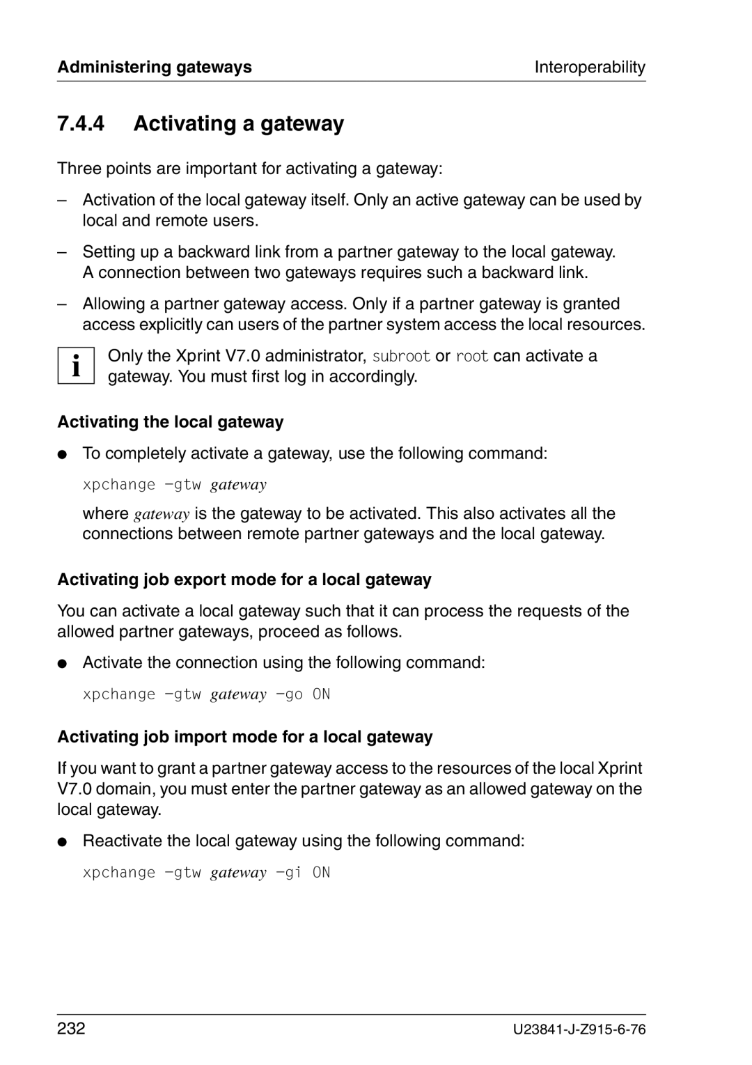 Mackie V7.0 manual Activating a gateway, Activating the local gateway, Activating job export mode for a local gateway 