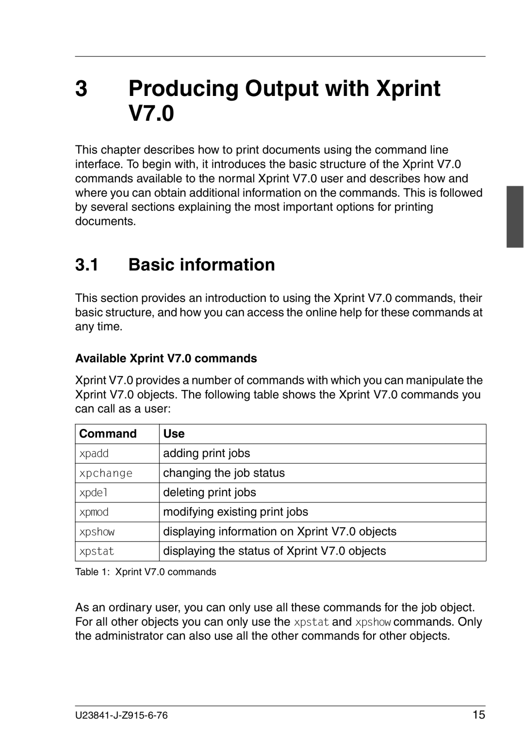 Mackie manual Basic information, Available Xprint V7.0 commands, Command Use 