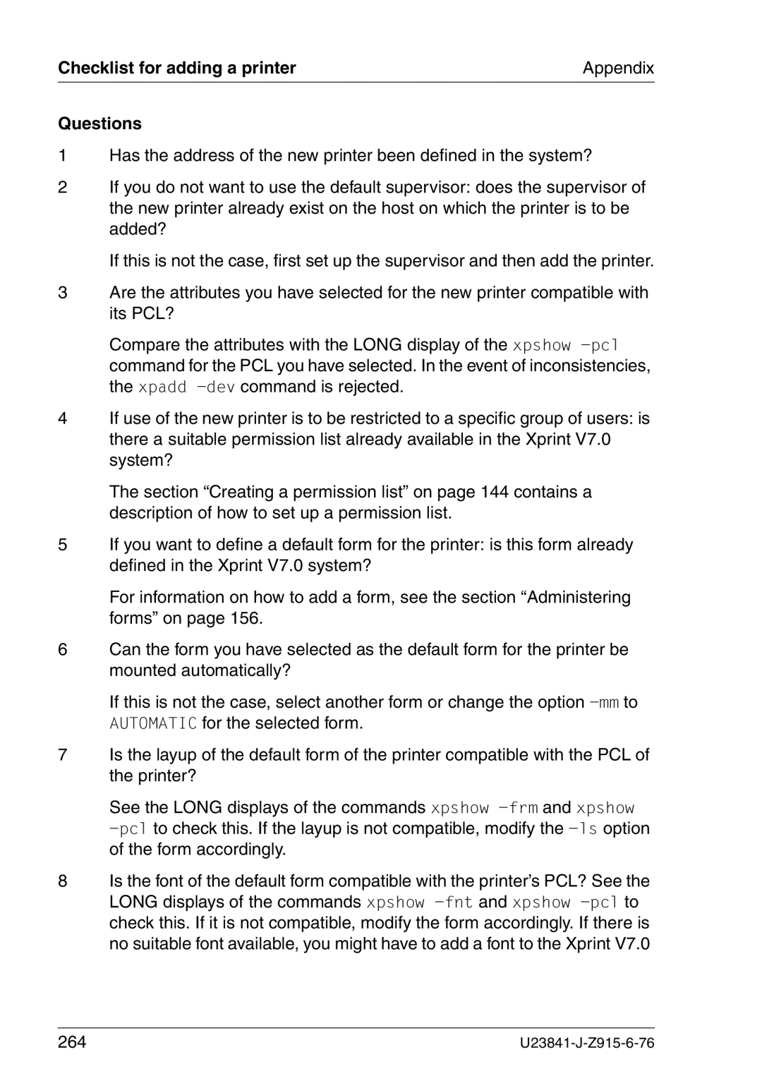 Mackie V7.0 manual Checklist for adding a printer, Questions, 264 