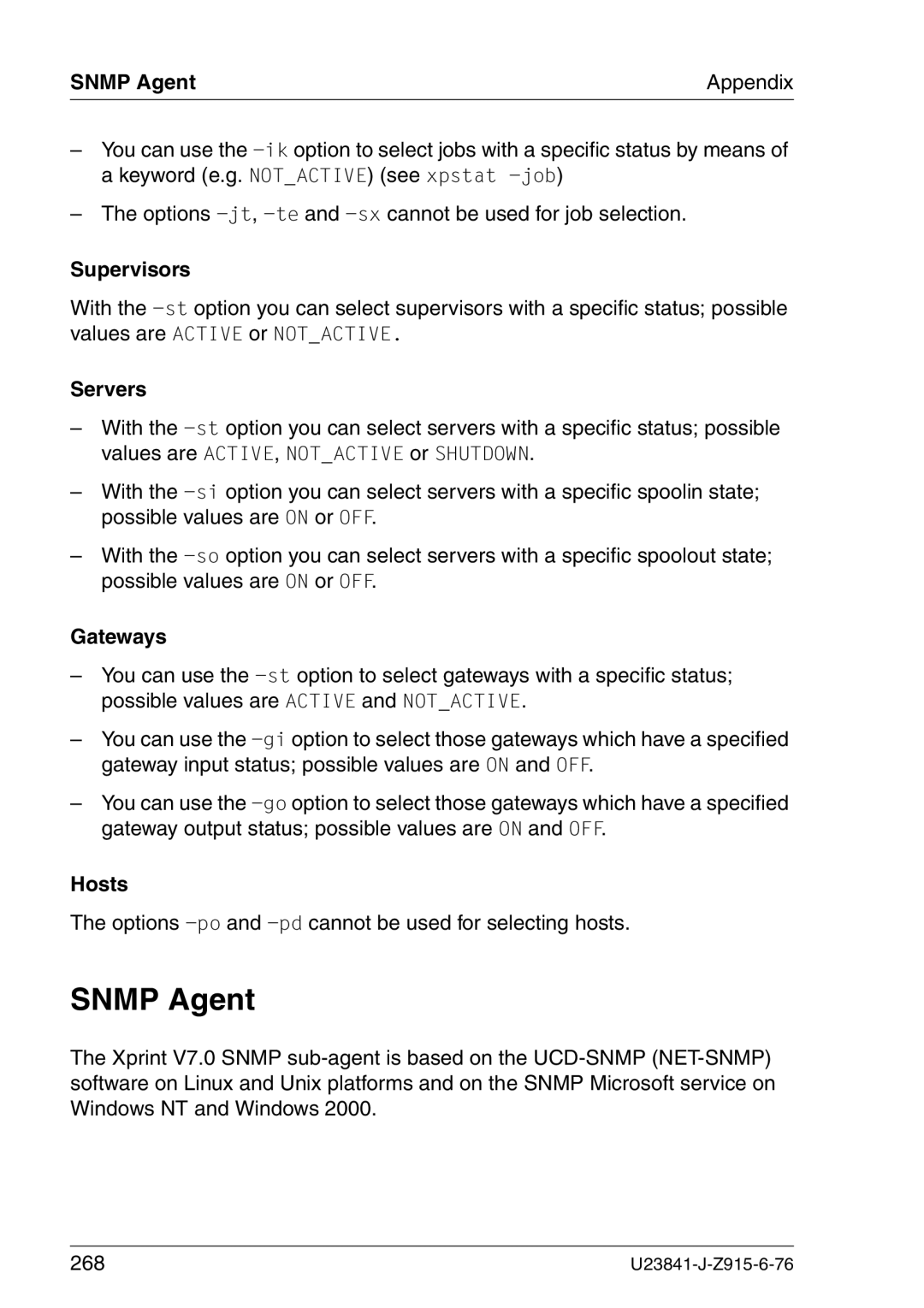 Mackie V7.0 manual Snmp Agent, Hosts, Options -poand -pdcannot be used for selecting hosts 