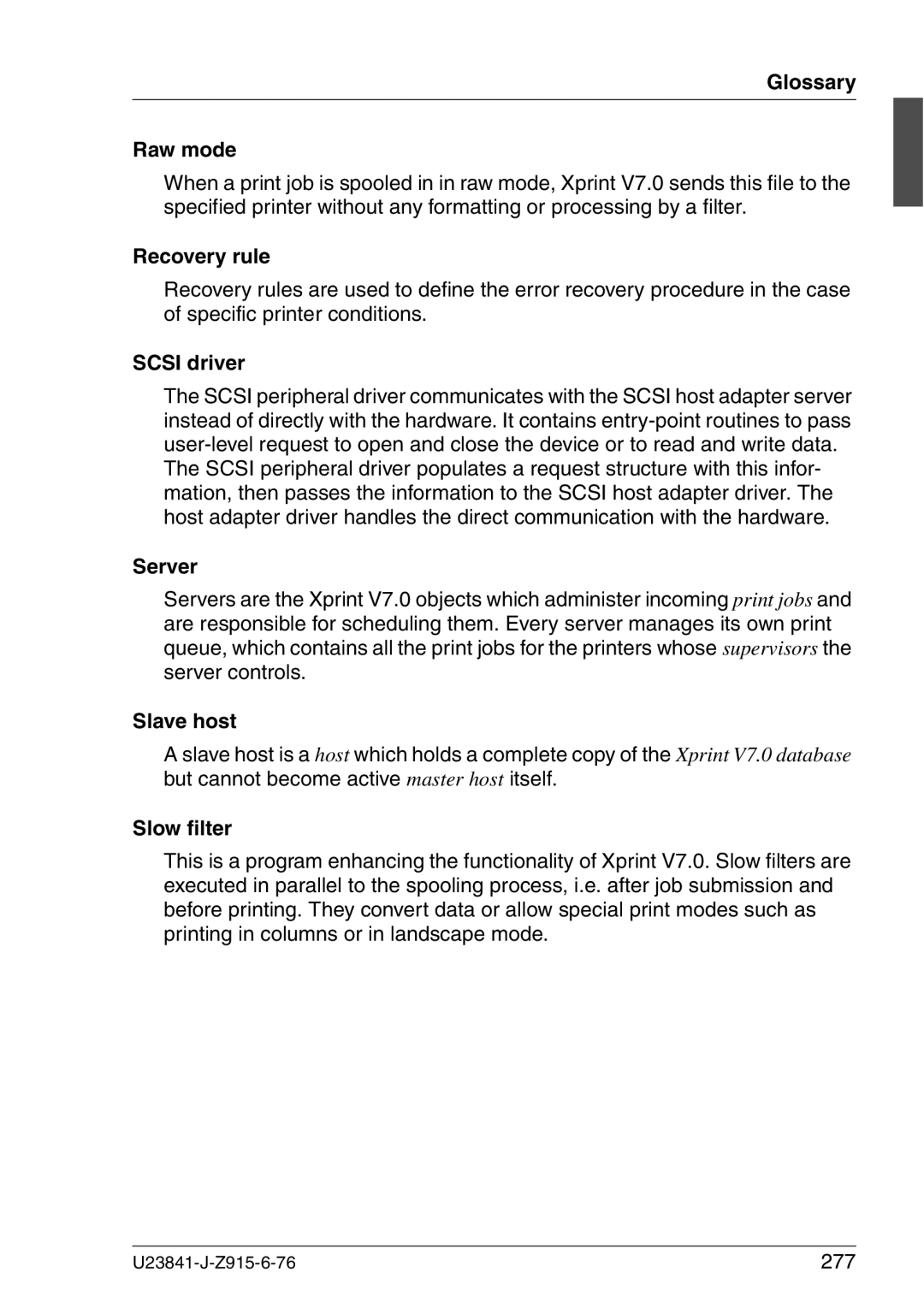 Mackie V7.0 manual Glossary Raw mode, Recovery rule, Scsi driver, Server, Slave host, Slow filter 