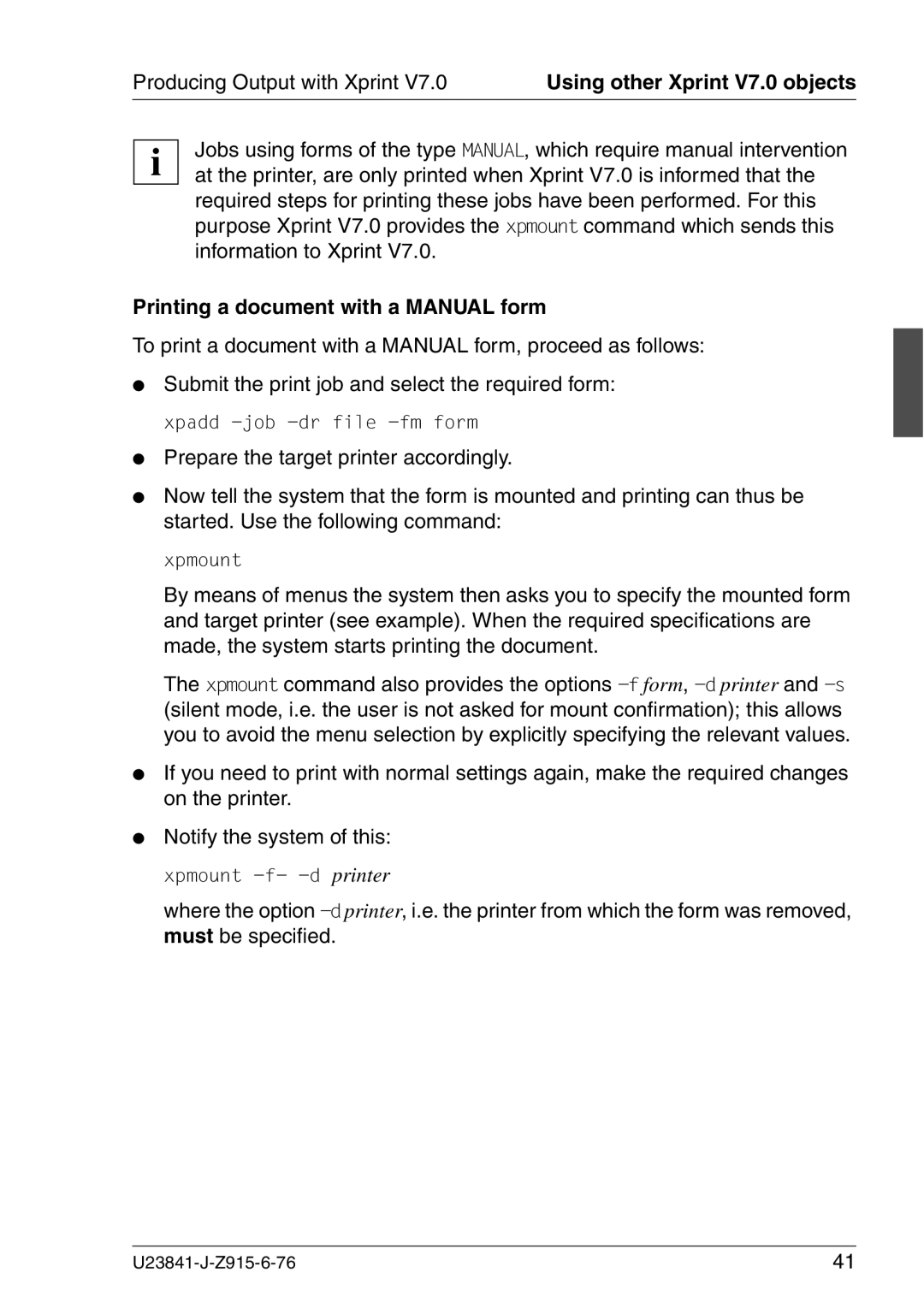 Mackie V7.0 manual Printing a document with a Manual form, To print a document with a Manual form, proceed as follows 