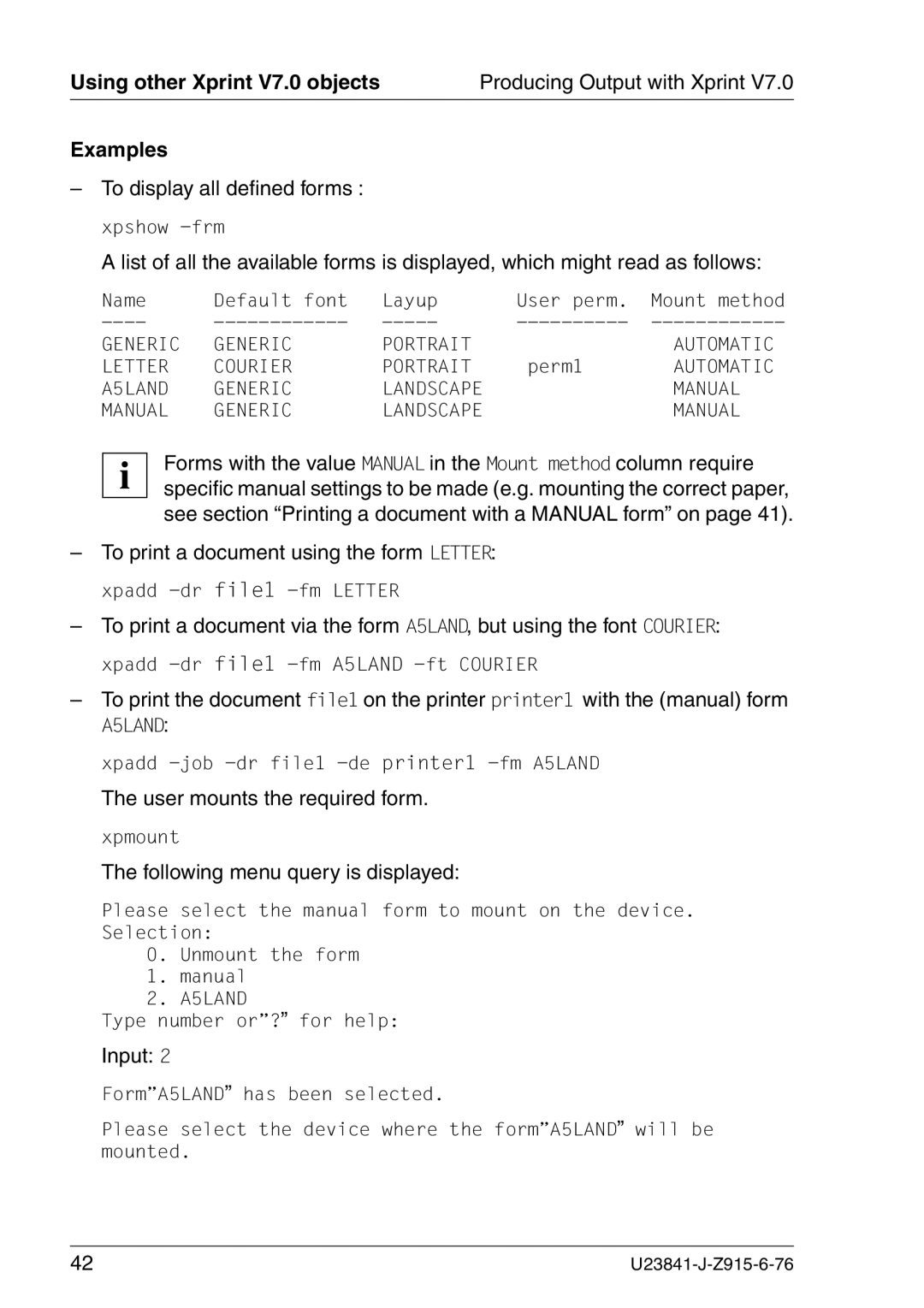 Mackie V7.0 manual To display all defined forms, Following menu query is displayed, Input 