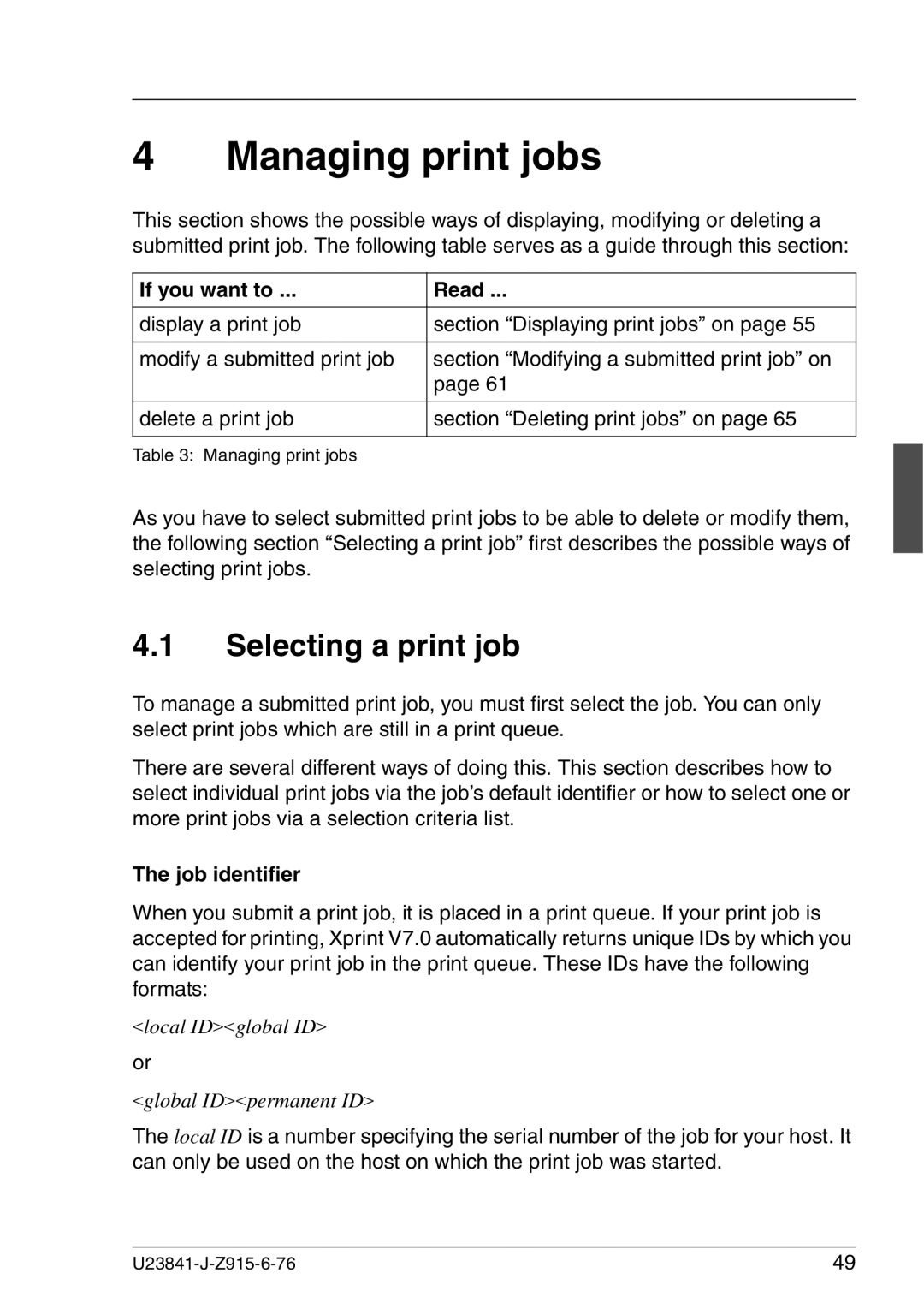 Mackie V7.0 manual Selecting a print job, Job identifier 