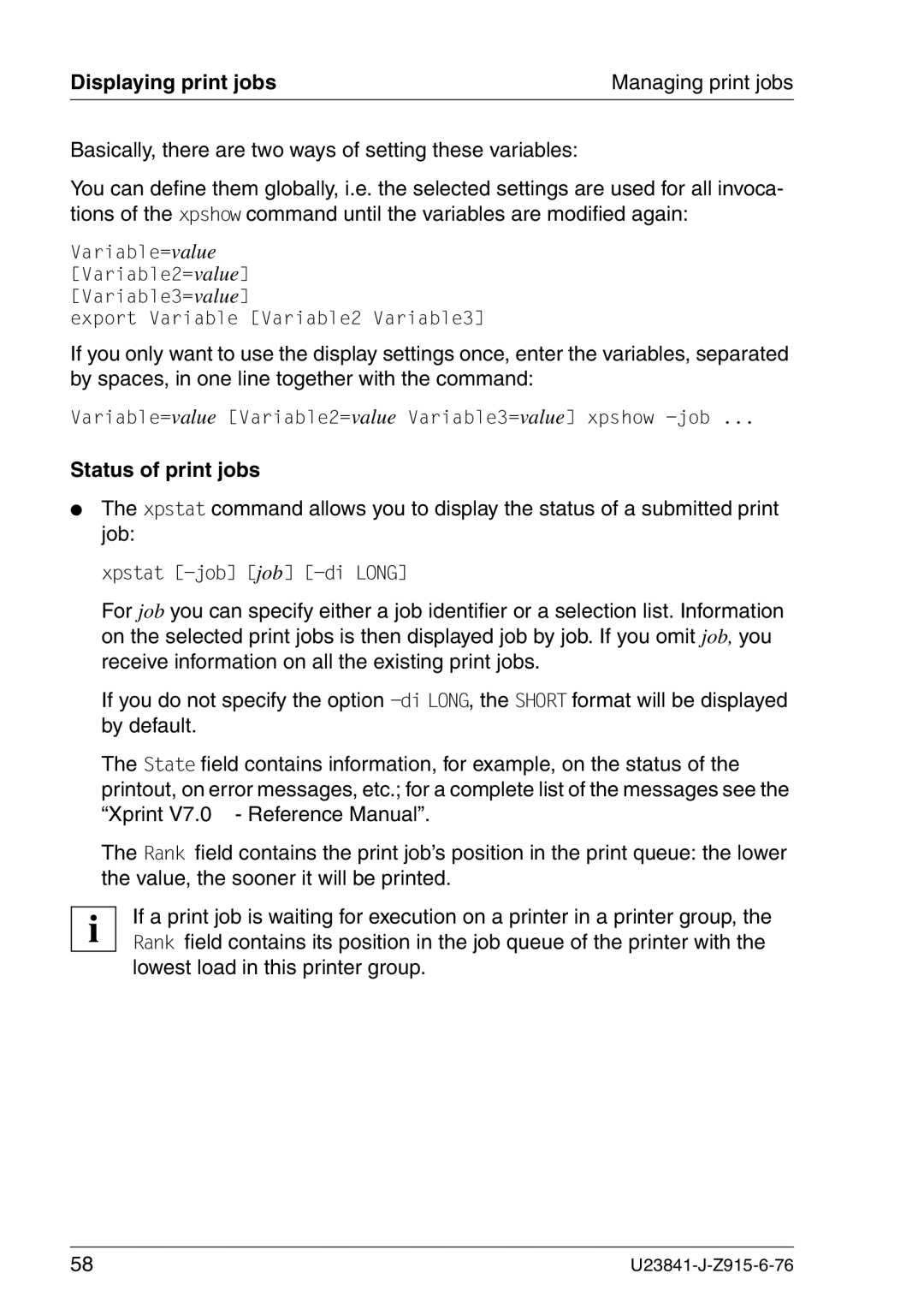 Mackie V7.0 manual Status of print jobs 