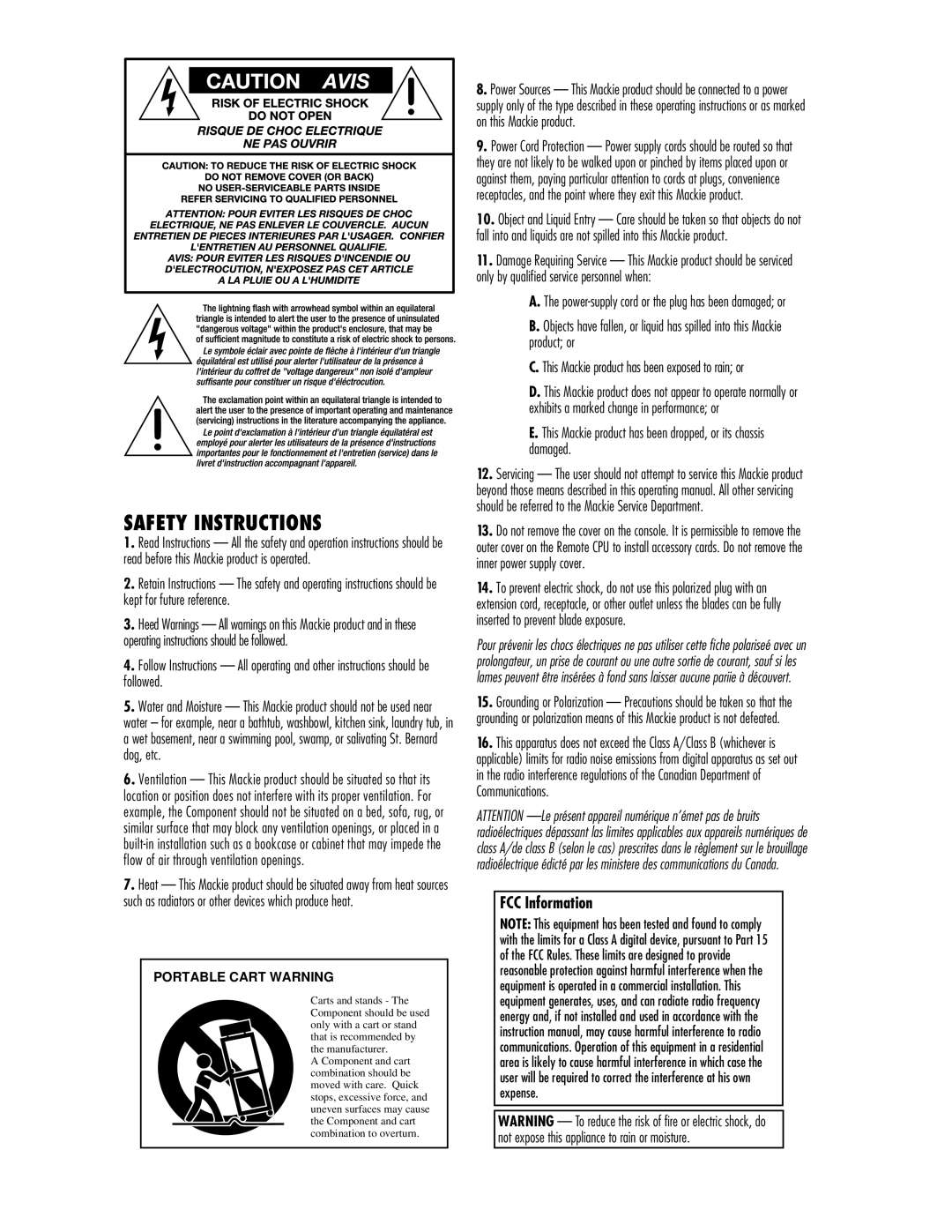 Mackie Version 3.0 owner manual Safety Instructions 