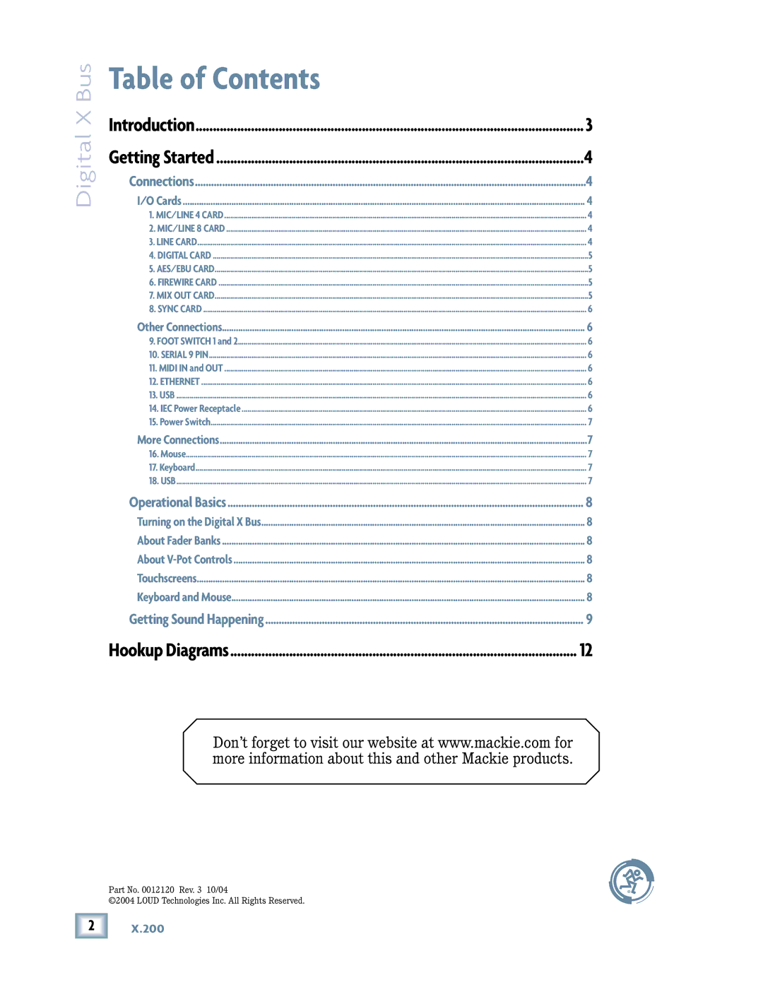 Mackie X.200 quick start Table of Contents 