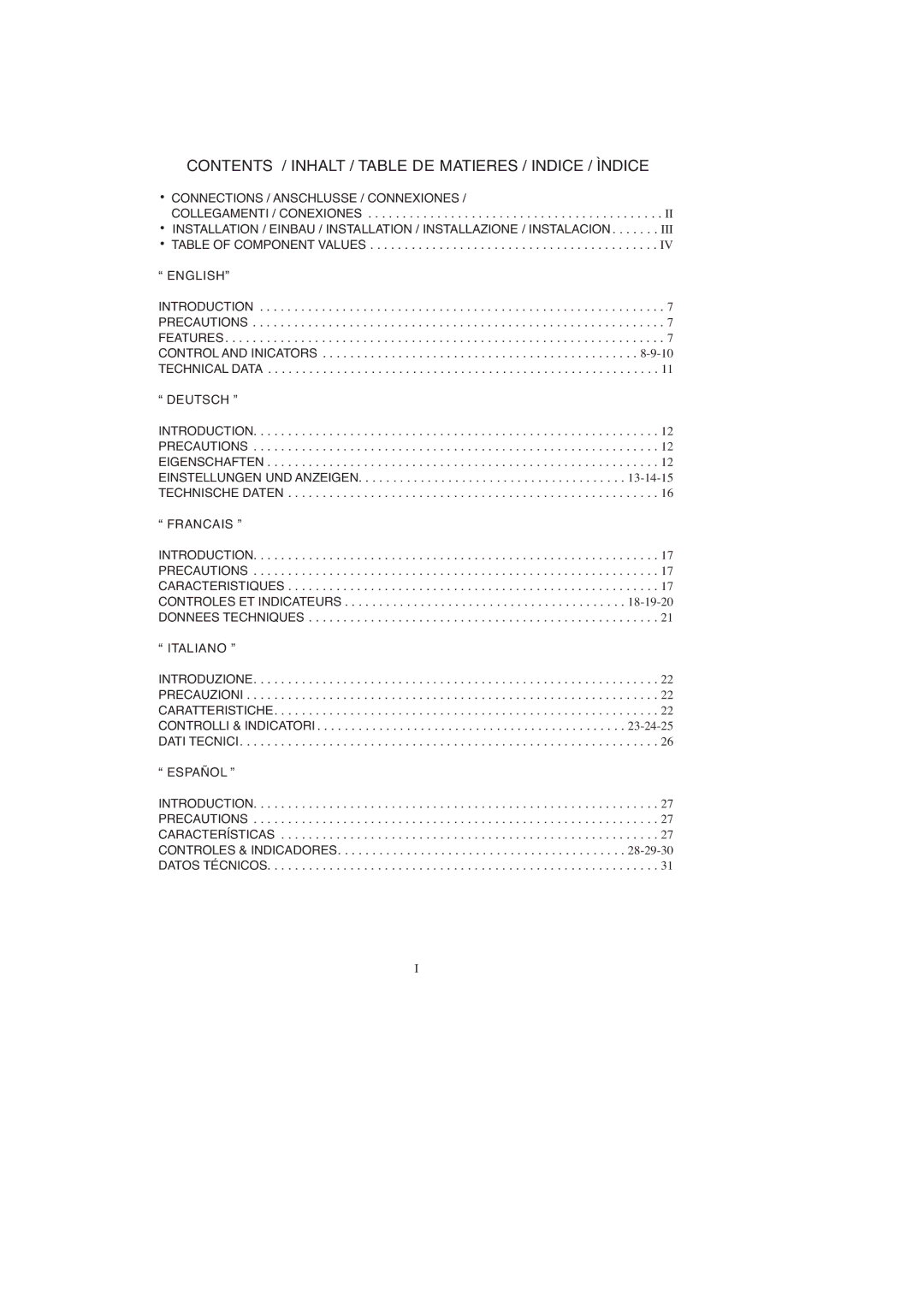 Macrom 2.100x owner manual Contents / Inhalt / Table DE Matieres / Indice / Ìndice 