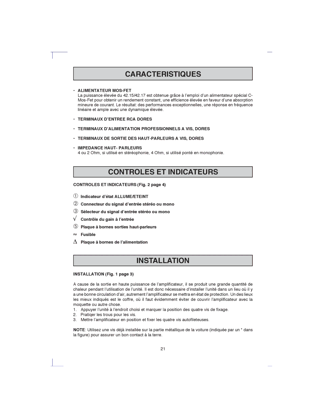 Macrom 42.15, 42.17 owner manual Controles ET Indicateurs, Alimentateur MOS-FET 