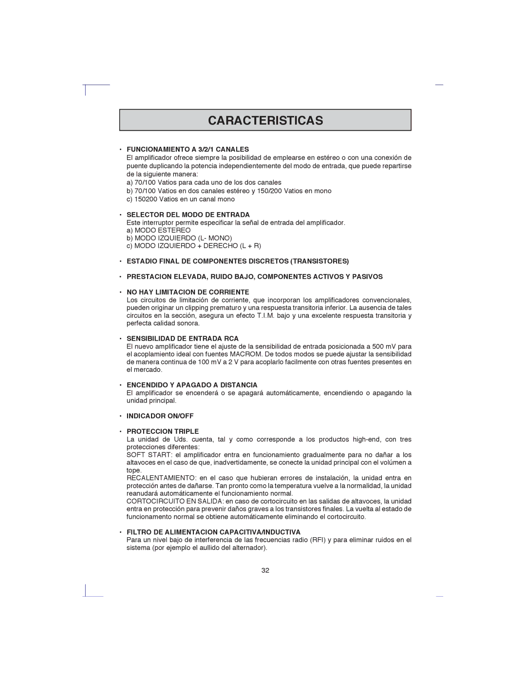 Macrom 42.17, 42.15 owner manual Caracteristicas 