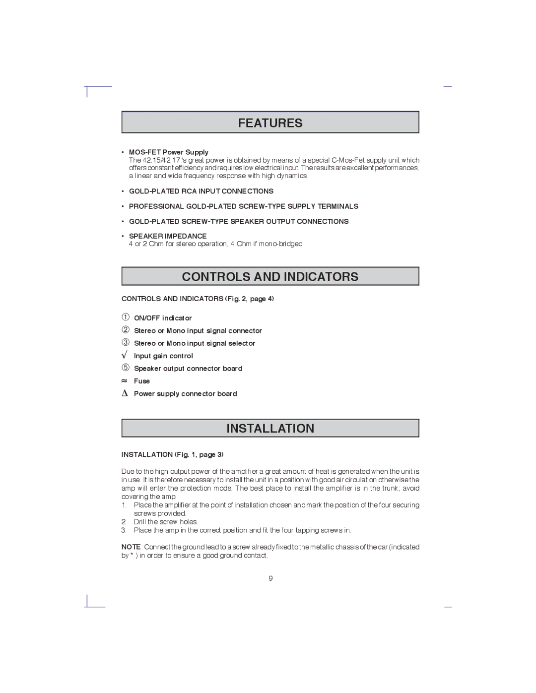 Macrom 42.15, 42.17 owner manual Controls and Indicators, Installation 