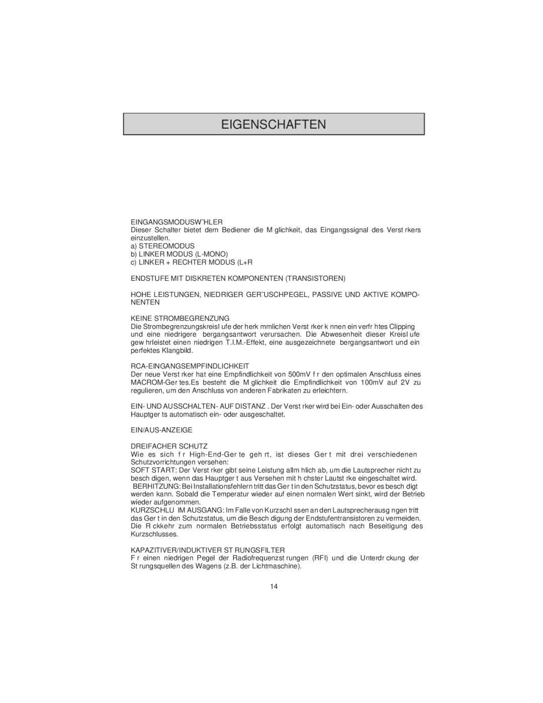 Macrom 42.24, 42.26 Eigenschaften, Eingangsmoduswähler, Rca-Eingangsempfindlichkeit, EIN/AUS-ANZEIGE Dreifacher Schutz 