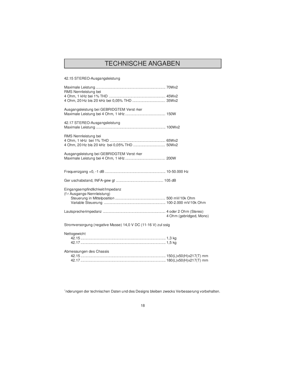 Macrom 42.24, 42.26 owner manual Technische Angaben 