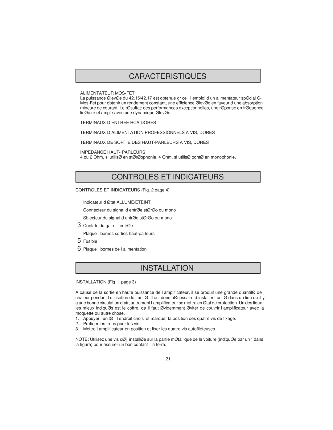 Macrom 42.26, 42.24 owner manual Controles ET Indicateurs, Alimentateur MOS-FET 