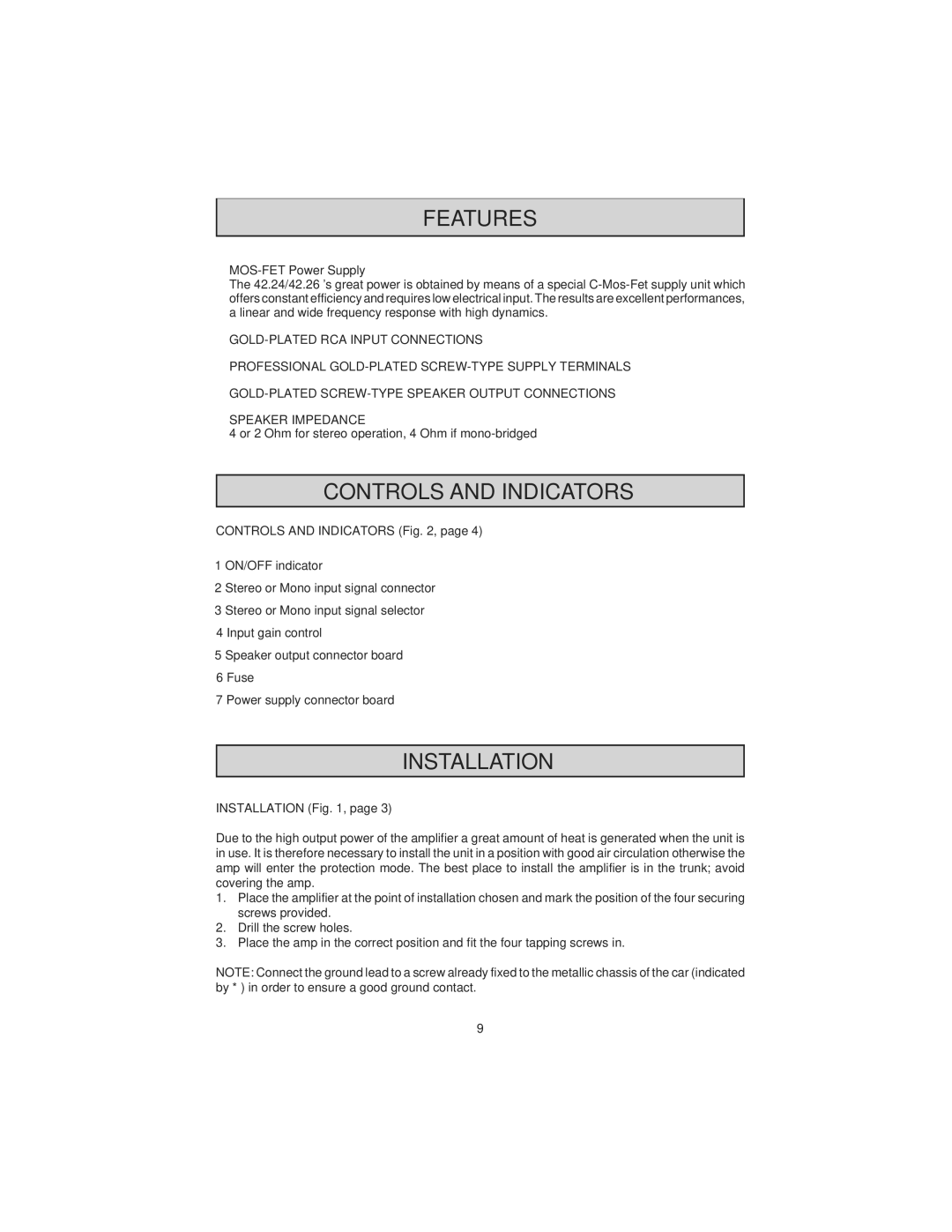 Macrom 42.26, 42.24 owner manual Controls and Indicators, Installation 