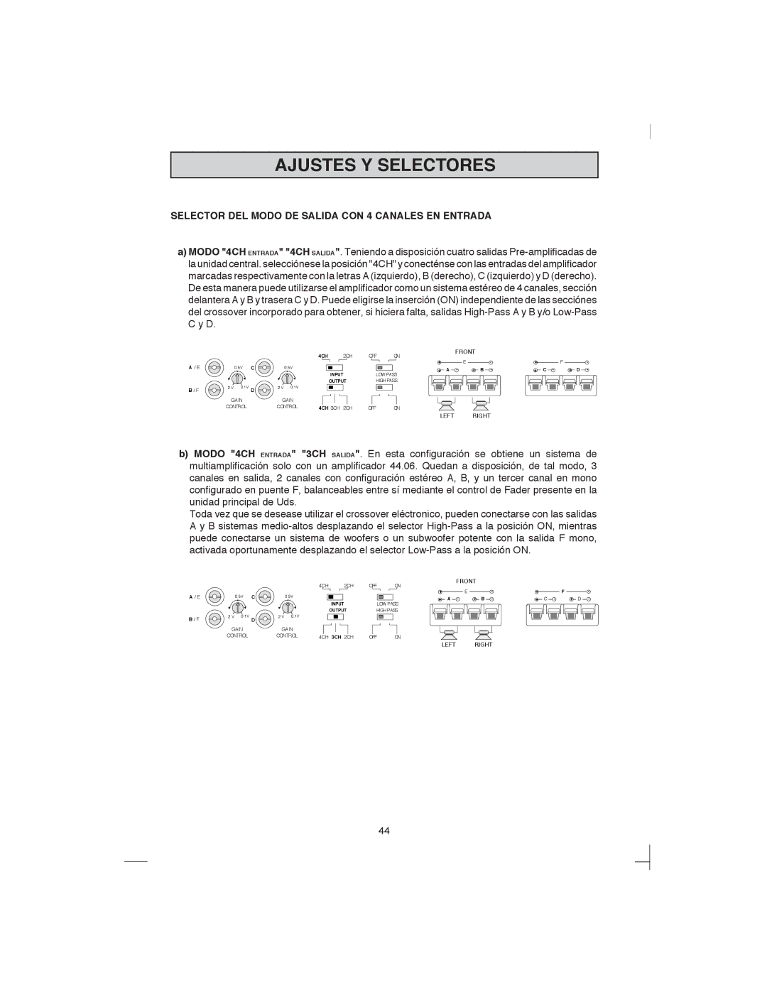 Macrom 44.07, 44.05 owner manual Selector DEL Modo DE Salida CON 4 Canales EN Entrada 