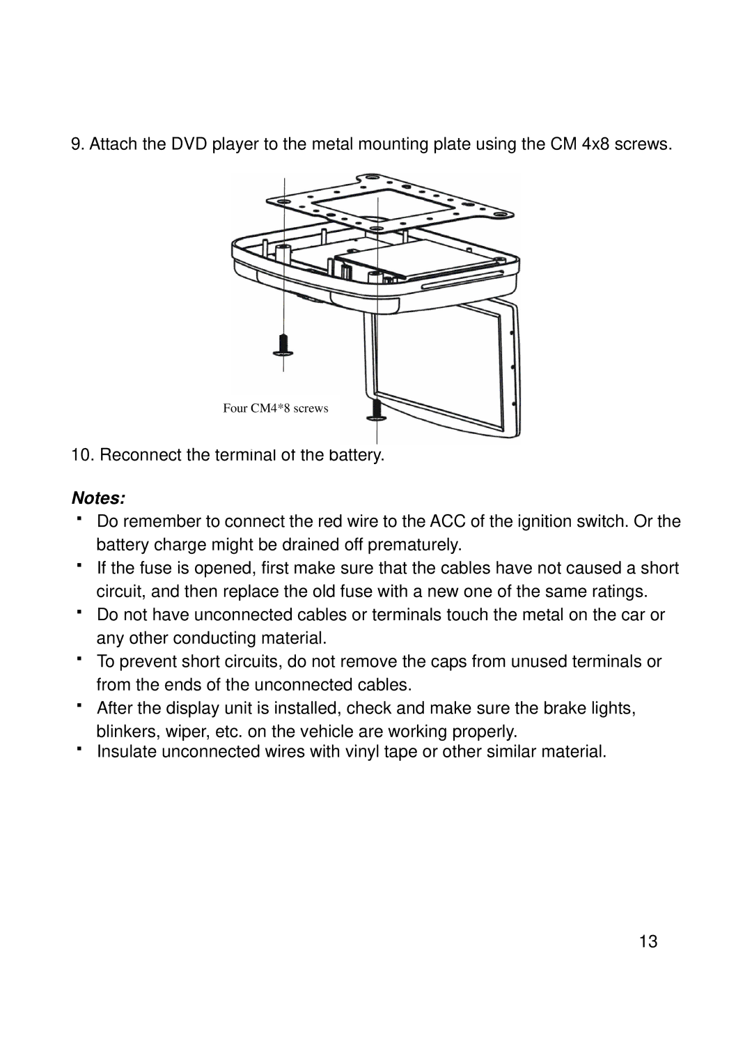 Macrom M-DVD902RV manual Four CM4*8 screws 