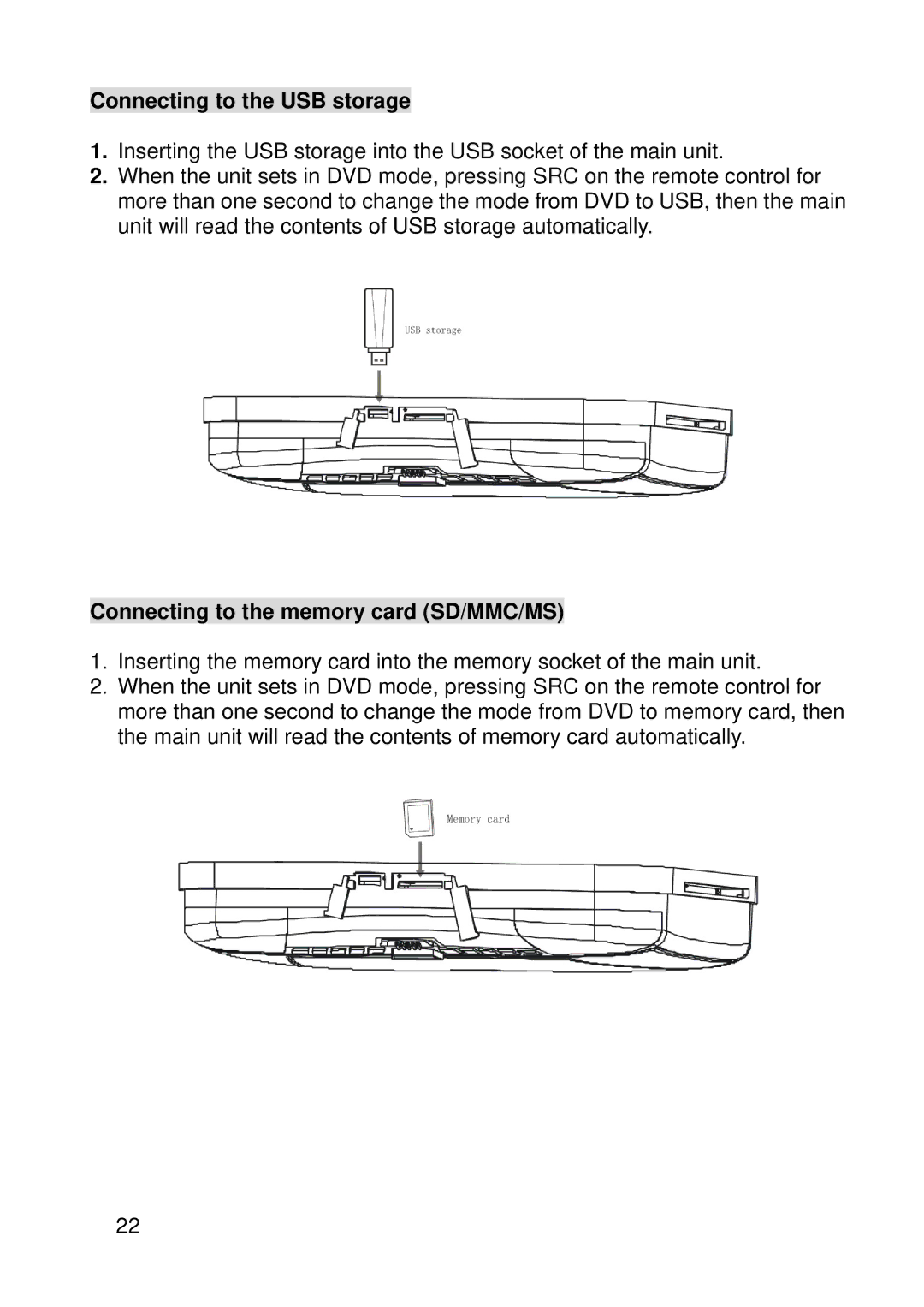 Macrom M-DVD902RV manual Connecting to the USB storage, Connecting to the memory card SD/MMC/MS 