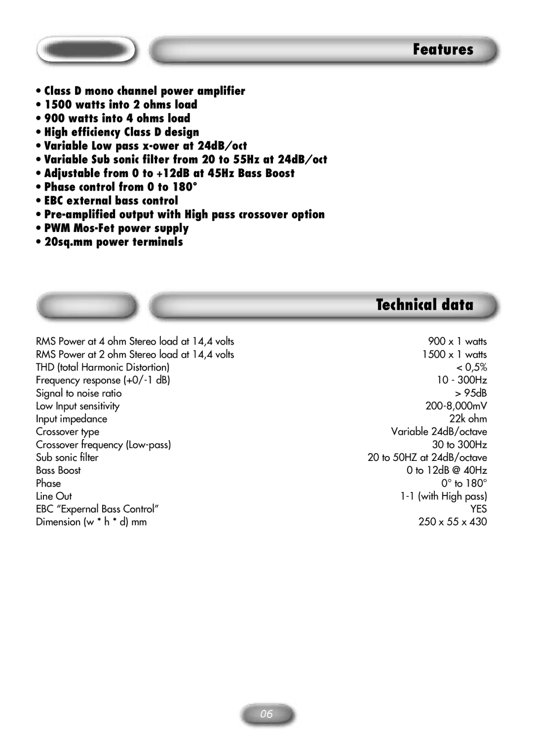 Macrom M1A.1500D owner manual Features, Technical data 