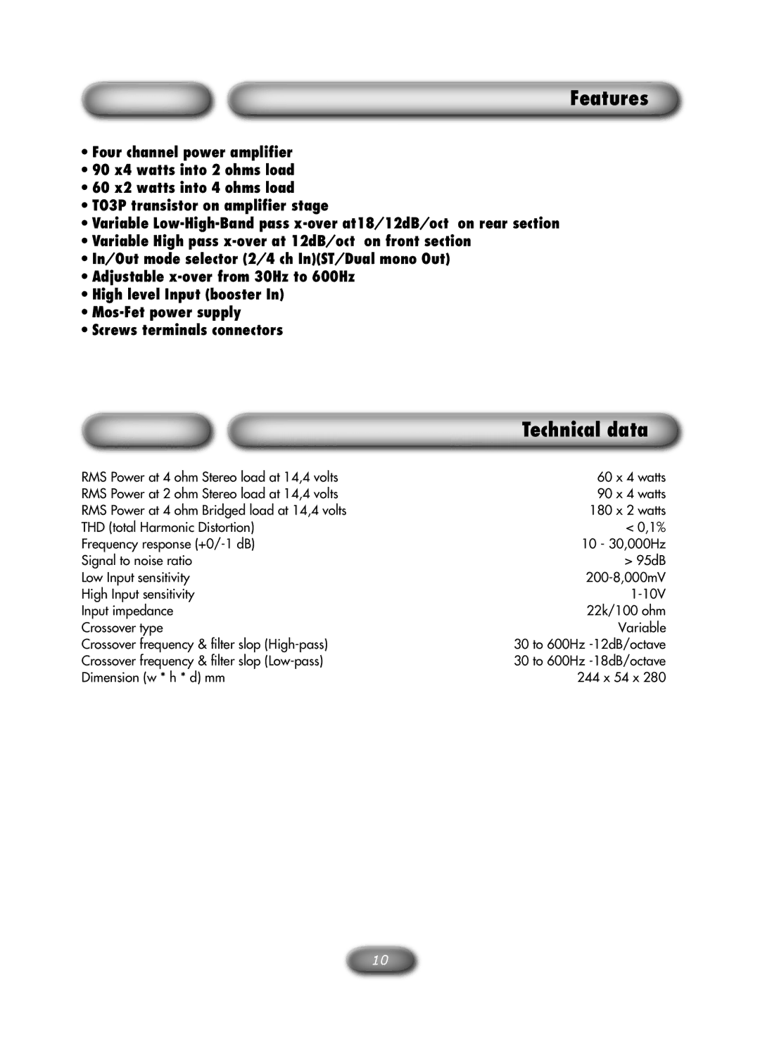 Macrom M2A.4000 owner manual Features, Technical data 