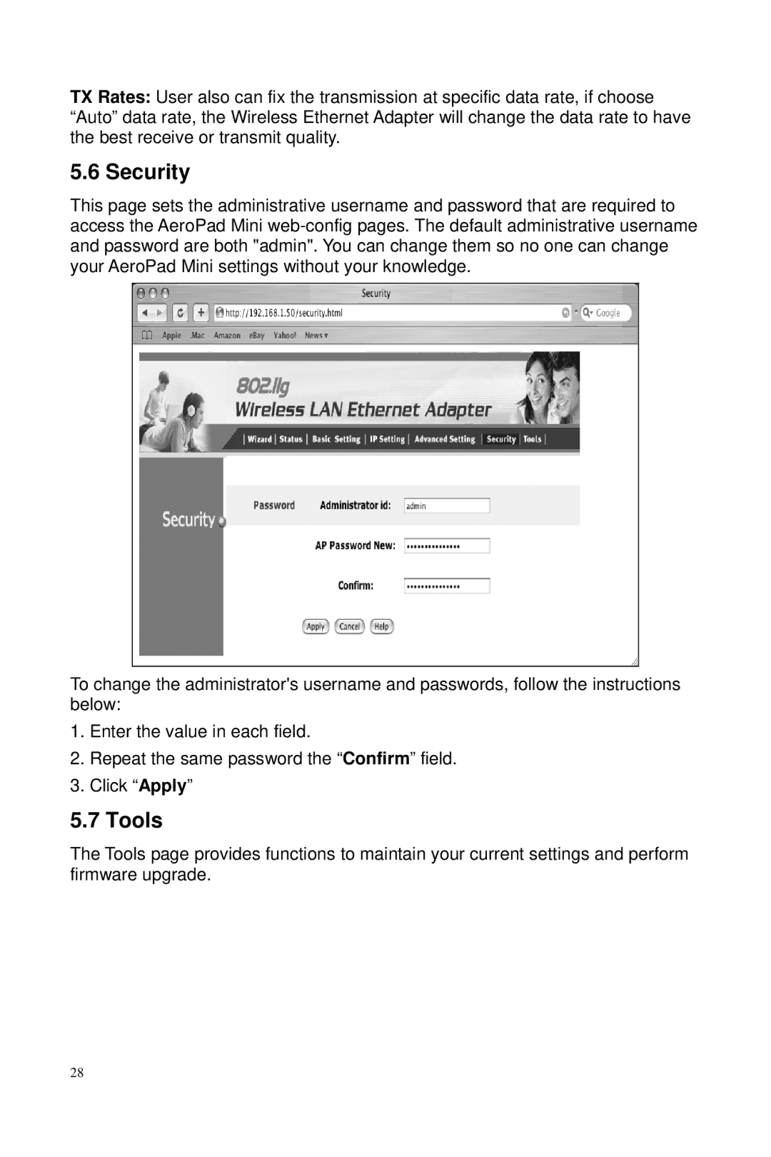 Macsense Connectivity AeroPad Mini user manual Security, Tools 