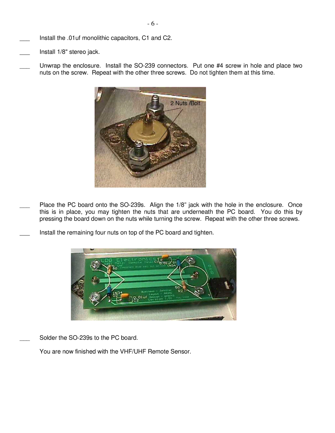 Macsense Connectivity DWM-4 manual Install the .01uf monolithic capacitors, C1 and C2 