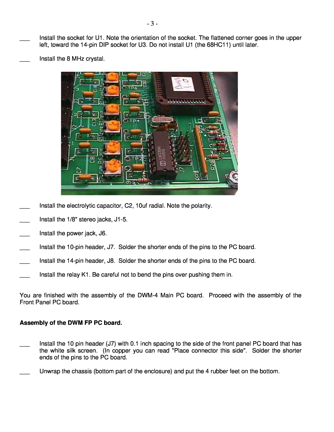 Macsense Connectivity DWM-4 manual Assembly of the DWM FP PC board 