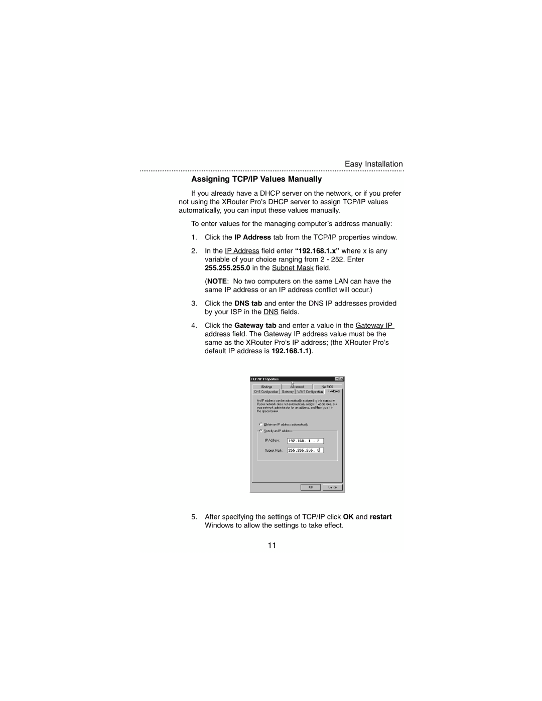 Macsense Connectivity MIH-130 user manual Assigning TCP/IP Values Manually 