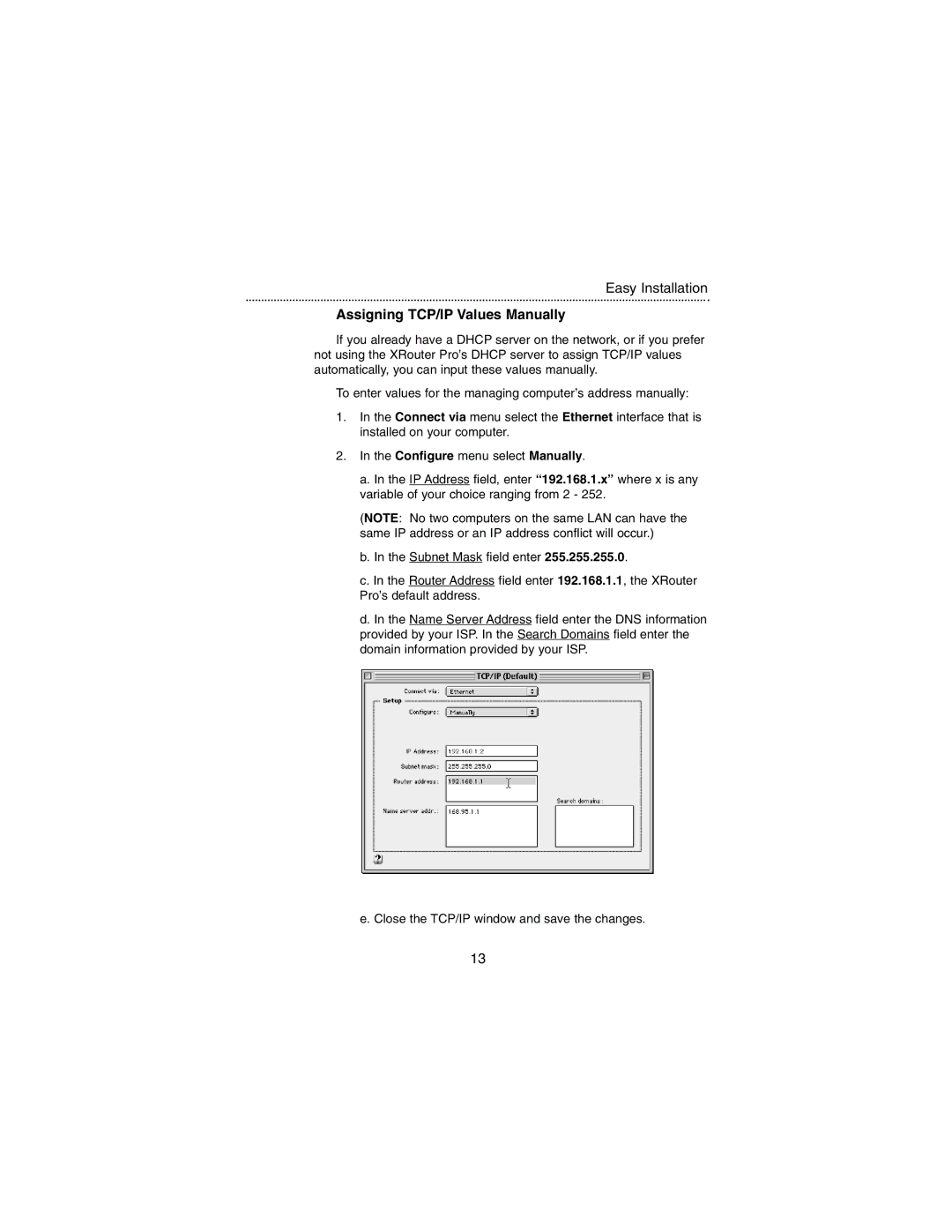 Macsense Connectivity MIH-130 user manual Assigning TCP/IP Values Manually 