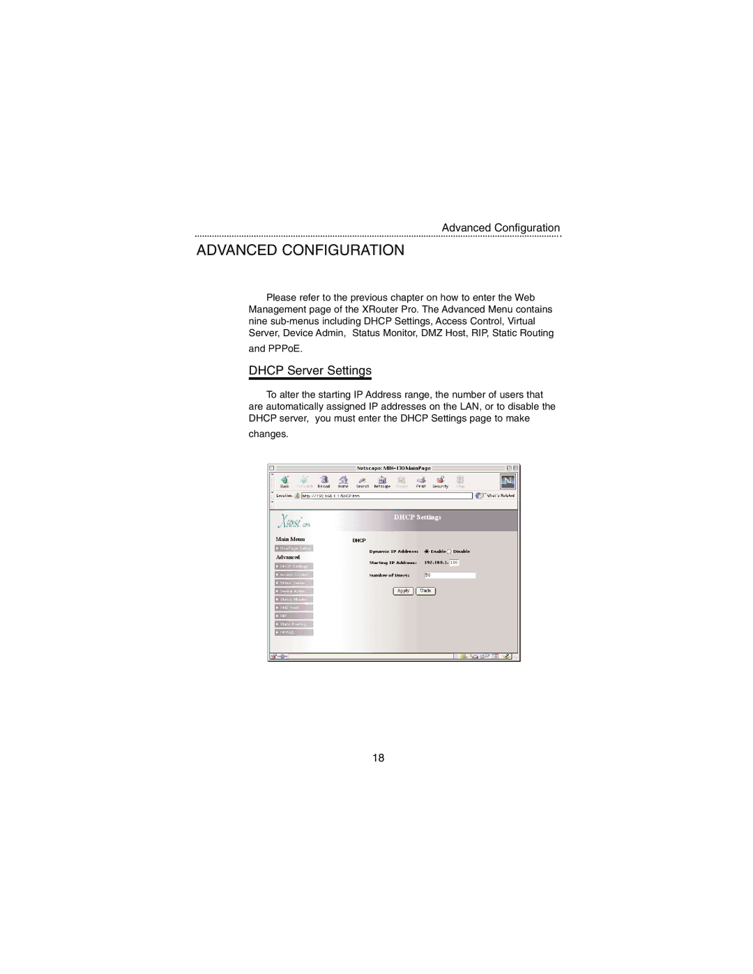 Macsense Connectivity MIH-130 user manual Advanced Configuration, Dhcp Server Settings 