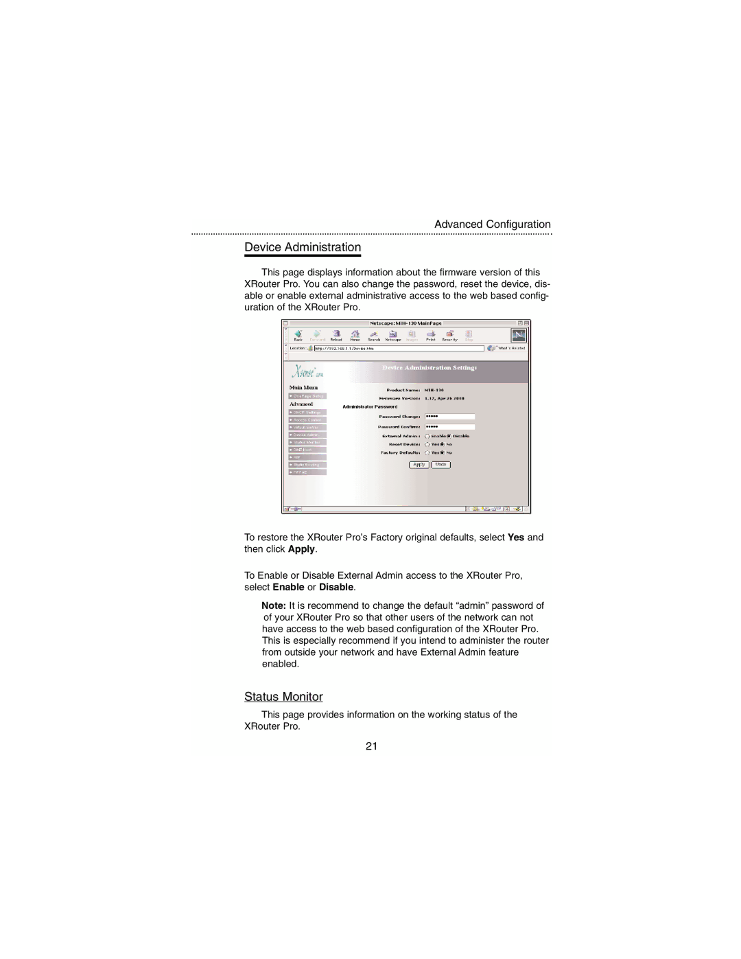 Macsense Connectivity MIH-130 user manual Device Administration 