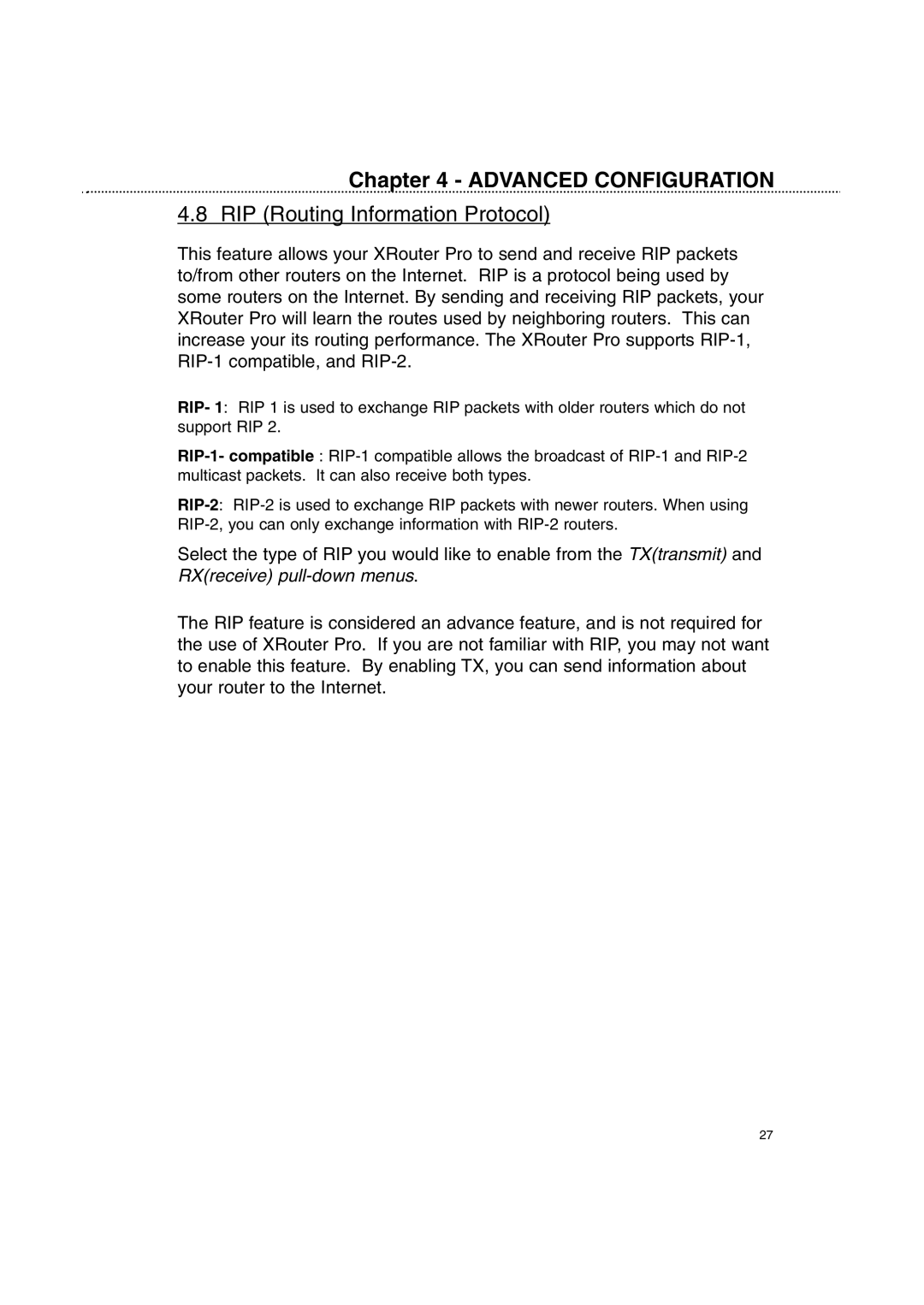 Macsense Connectivity XRouter Pro user manual RIP Routing Information Protocol 