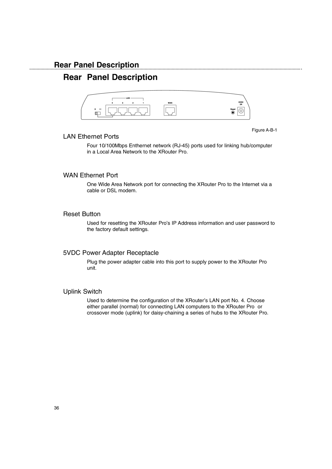 Macsense Connectivity XRouter Pro user manual Rear Panel Description, LAN Ethernet Ports 