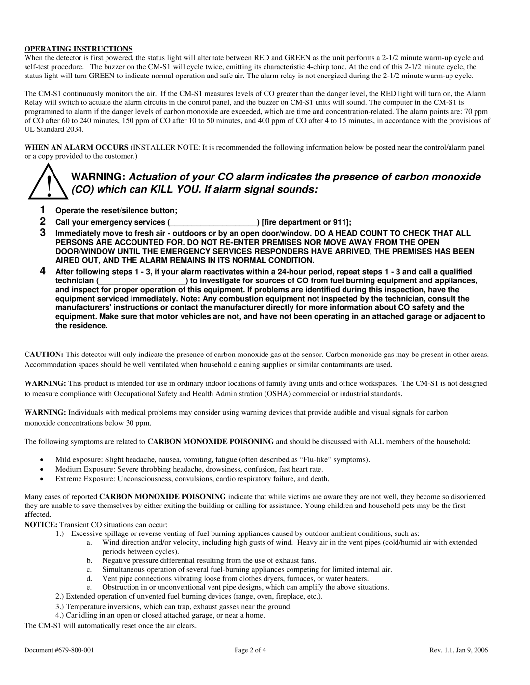 Macurco CM-S1 specifications Operating Instructions 