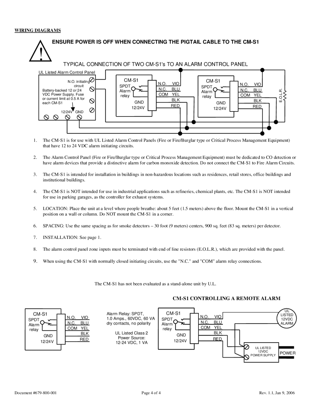 Macurco specifications Typical Connection of TWO CM-S1s to AN Alarm Control Panel, Wiring Diagrams 