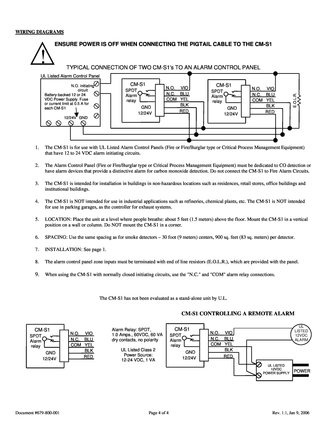 Macurco specifications Wiring Diagrams, CM-S1CONTROLLING A REMOTE ALARM 
