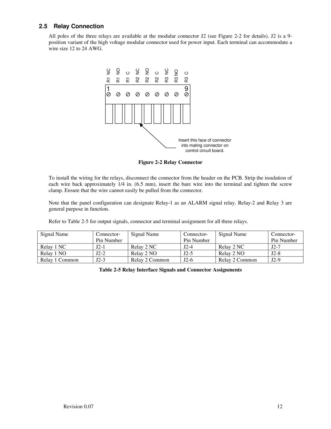 Macurco DVP-120 operating instructions Relay Connection, Relay Connector 